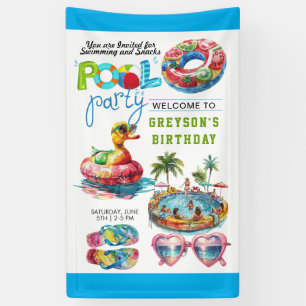 Adult Pool Party Summer Beach Birthday  Banner