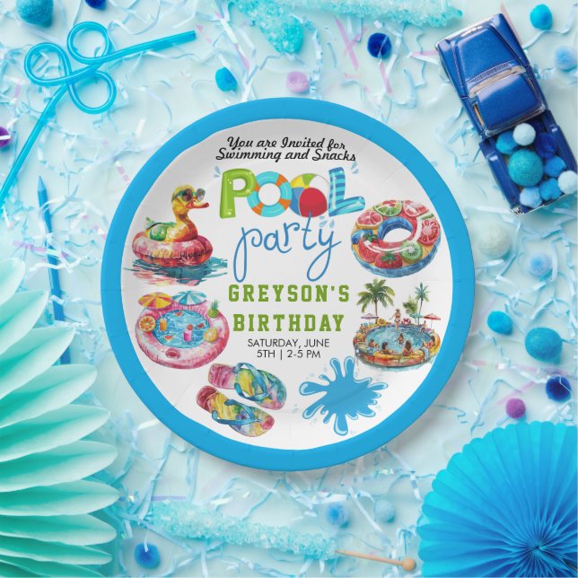 Adult Pool Party Summer Beach Birthday  Paper Plate (Party)