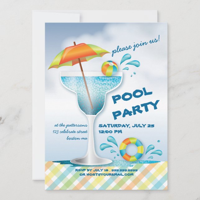Adult Pool Party Summer Cocktail Invitation (Front)