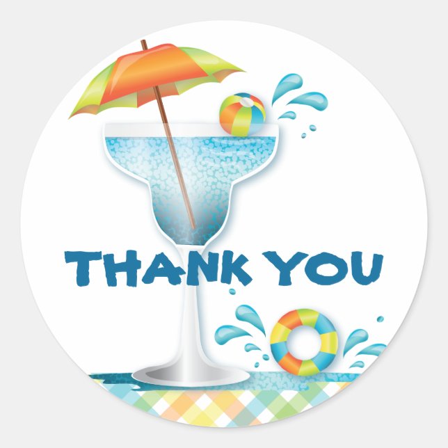 Adult Pool Party Summer Thank You Sticker (Front)