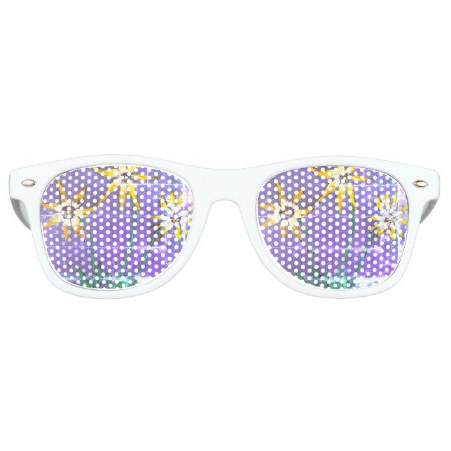 Adult Retro Party Shades, White Flowers Painting Retro Sunglasses (Front)