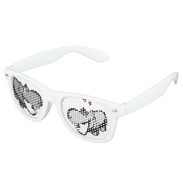 Adult Retro Party Shades, White - Hippo in Love - Retro Sunglasses (Angled)