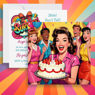 Adult Retro Surprise Party for Her Card