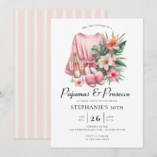 Adult Sleepover PJ Prosecco Tropical 30th Birthday Invitation