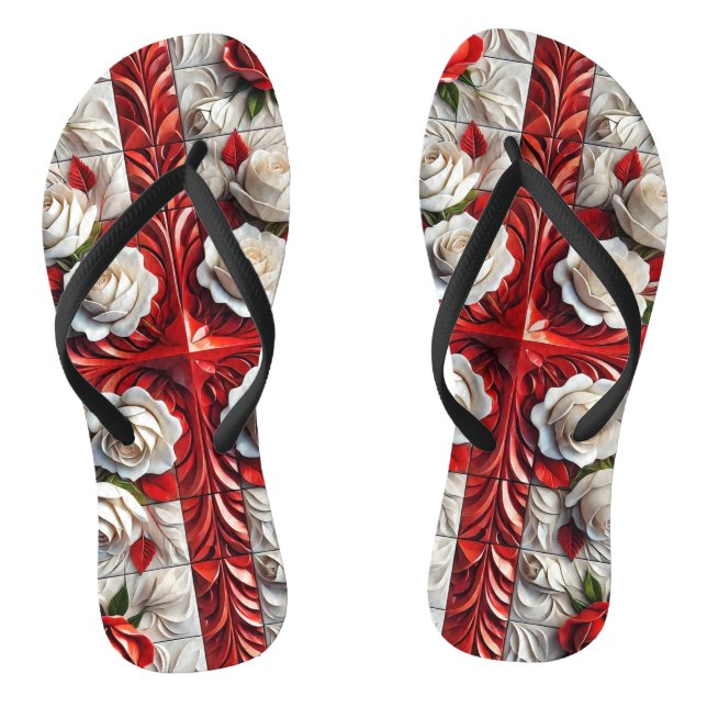 Adult Slim Straps with English Roses Flip Flops (Footbed)