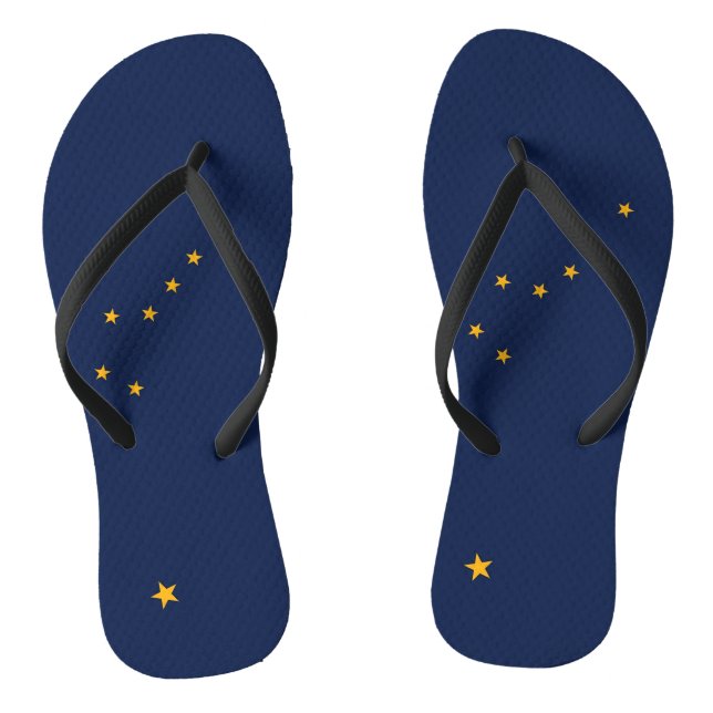 Adult Slim Straps with Flag of Alaska, USA Flip Flops (Footbed)