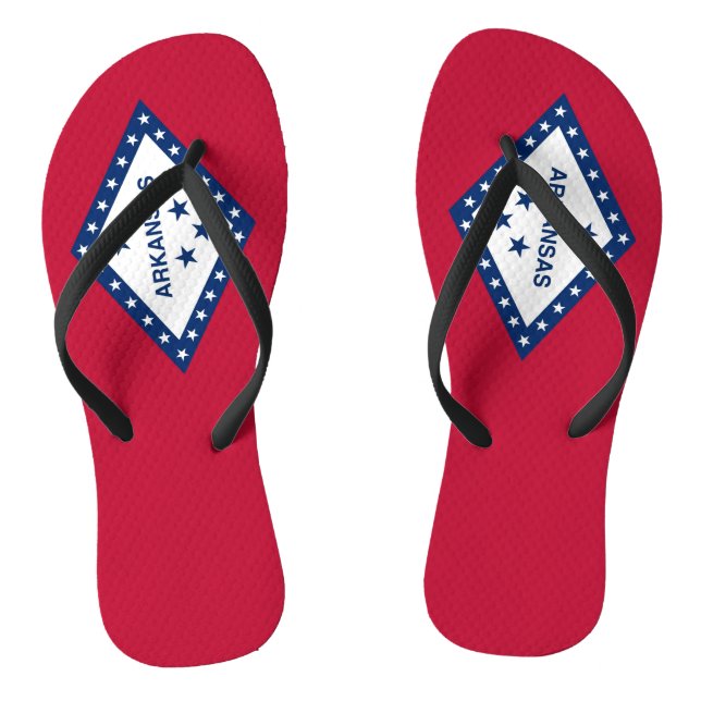 Adult Slim Straps with Flag of Arkansas, USA Flip Flops (Footbed)