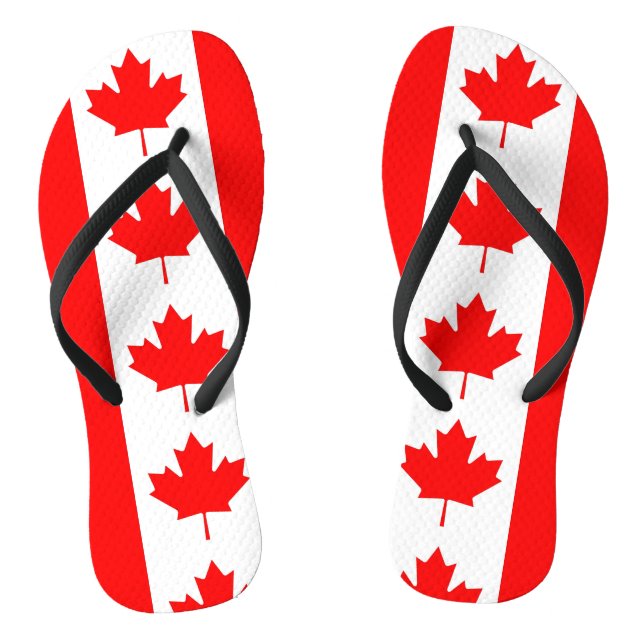 Adult Slim Straps with Flag of Canada Flip Flops (Footbed)
