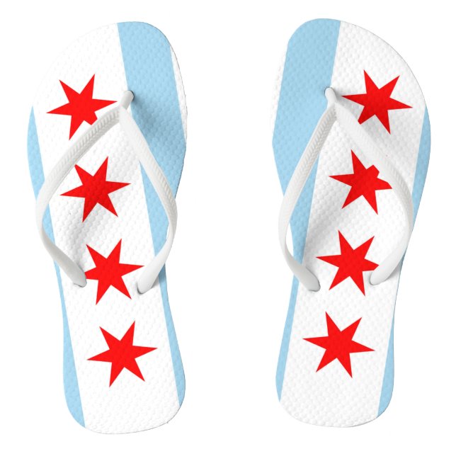 Adult Slim Straps with Flag of Chicago, USA Flip Flops (Footbed)