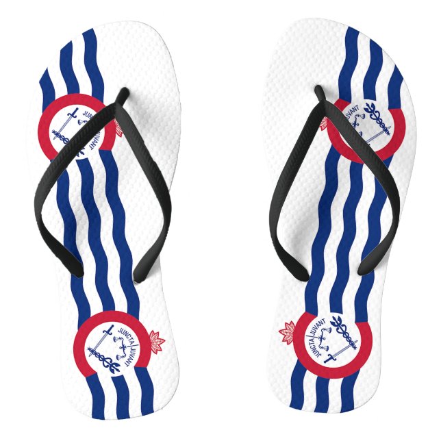 Adult Slim Straps with Flag of Cincinnati, USA Flip Flops (Footbed)