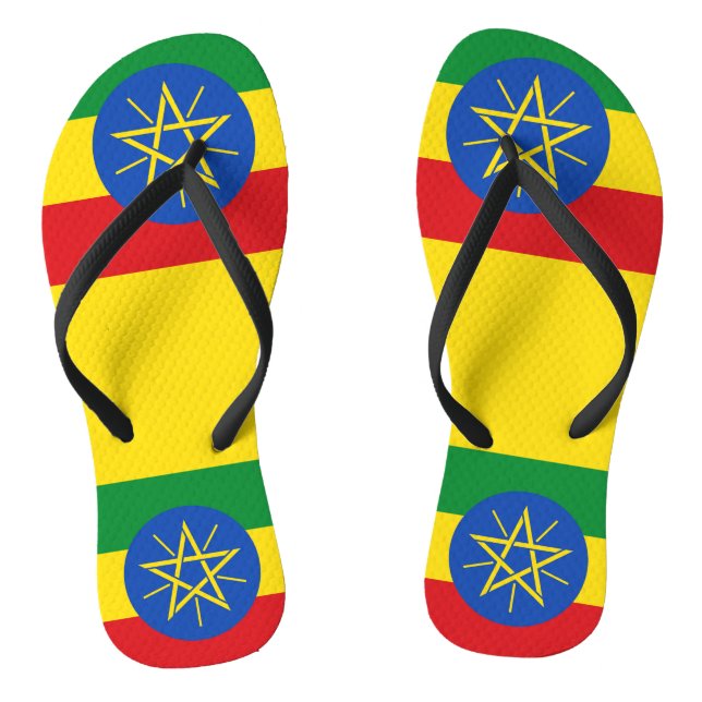 Adult Slim Straps with Flag of Ethiopia Flip Flops (Footbed)