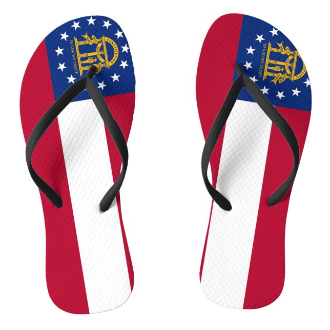 Adult Slim Straps with Flag of Georgia, USA Flip Flops (Footbed)