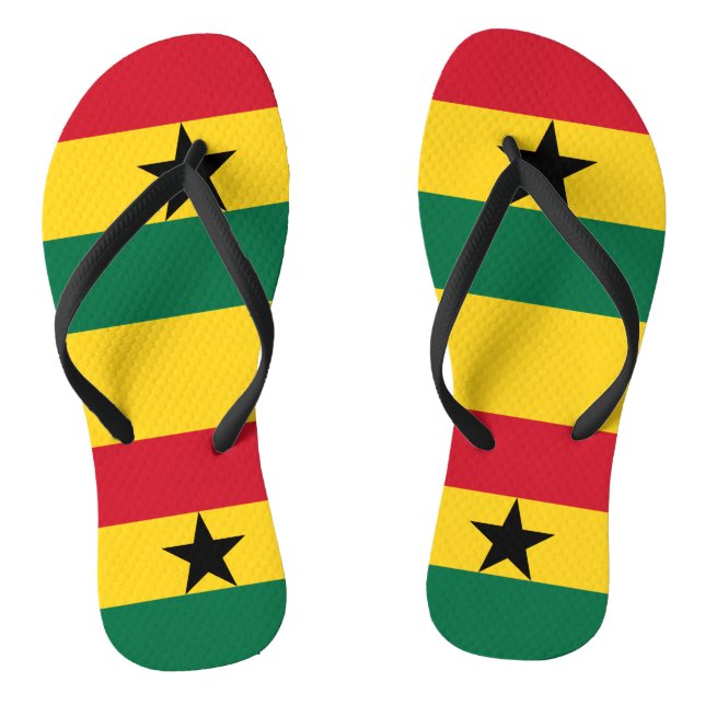 Adult Slim Straps with Flag of Ghana Flip Flops (Footbed)