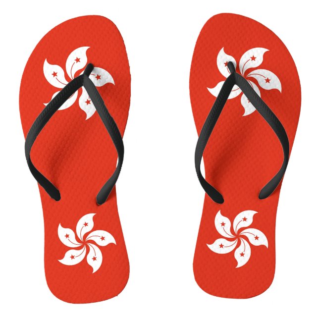 Adult Slim Straps with Flag of Hong Kong Flip Flops (Footbed)