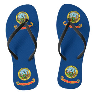 Adult Slim Straps with Flag of Idaho, USA Flip Flops