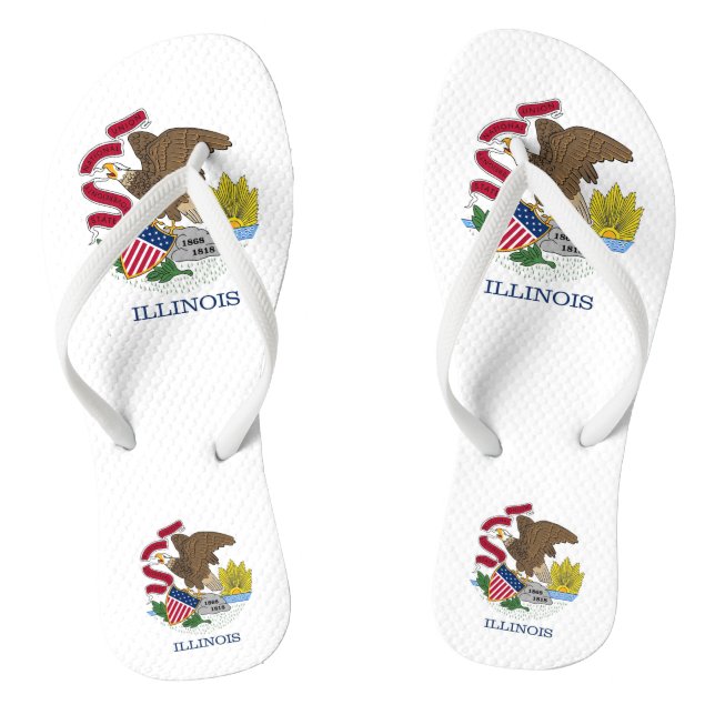 Adult Slim Straps with Flag of Illinois, USA Flip Flops (Footbed)