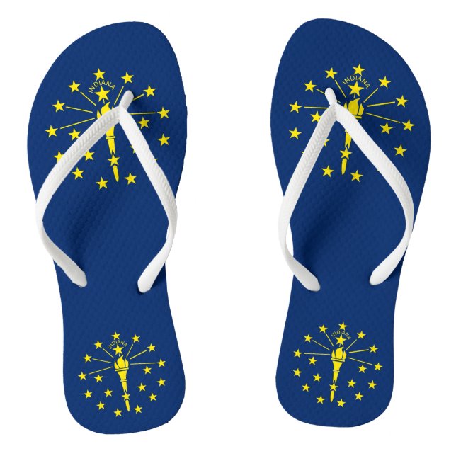 Adult Slim Straps with Flag of Indiana, USA Flip Flops (Footbed)
