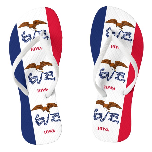 Adult Slim Straps with Flag of Iowa, USA Flip Flops (Footbed)