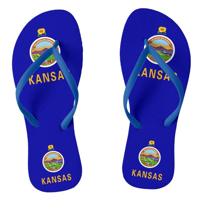 Adult Slim Straps with Flag of Kansas, USA Flip Flops (Footbed)