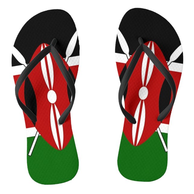 Adult Slim Straps with Flag of Kenya Flip Flops (Footbed)