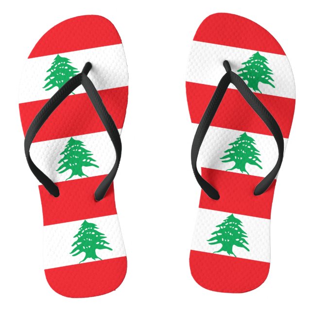 Adult Slim Straps with Flag of Lebanon Flip Flops (Footbed)