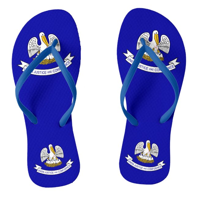 Adult Slim Straps with Flag of Louisiana, USA Flip Flops (Footbed)