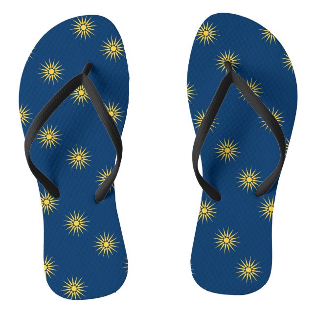 Adult Slim Straps with Flag of Macedonia, Greece Flip Flops (Footbed)