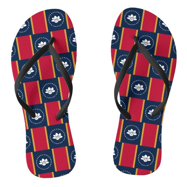 Adult Slim Straps with Flag of Mississippi, USA Flip Flops (Footbed)