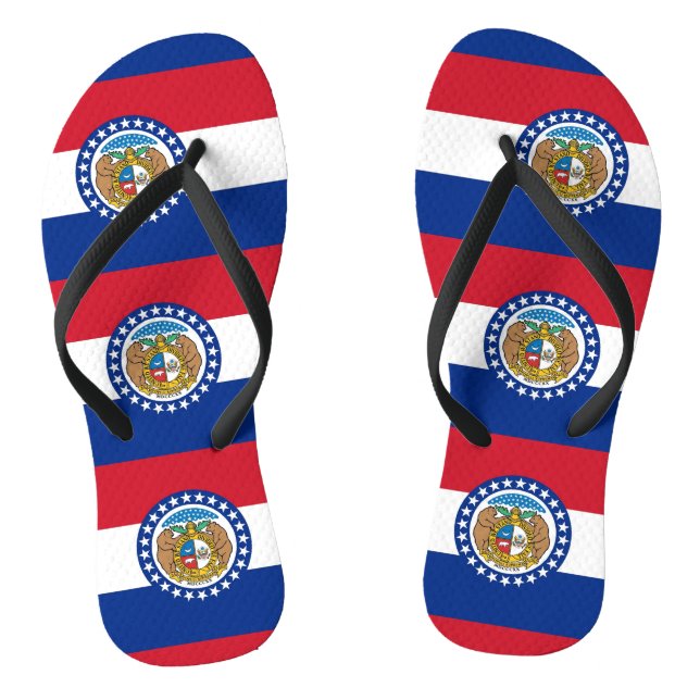 Adult Slim Straps with Flag of Missouri, USA Flip Flops (Footbed)