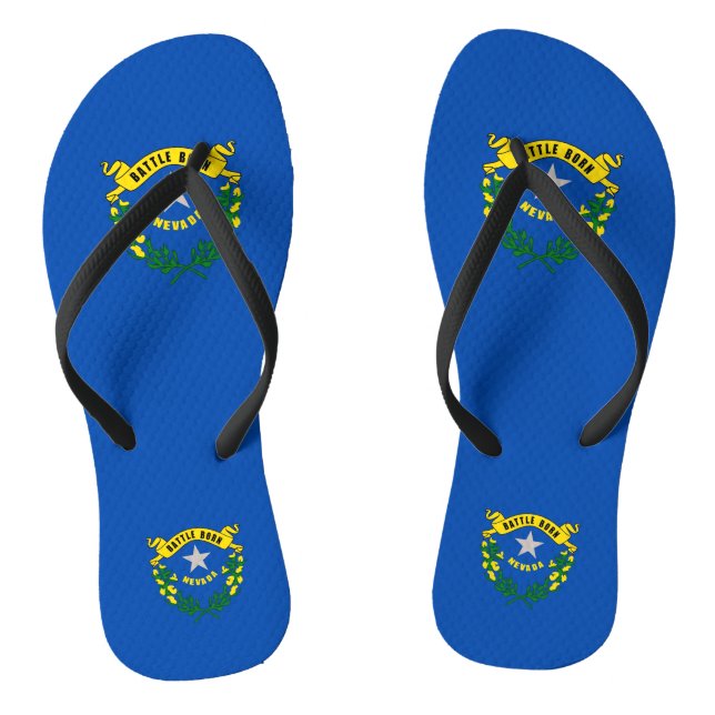 Adult Slim Straps with Flag of Nevada, USA Flip Flops (Footbed)