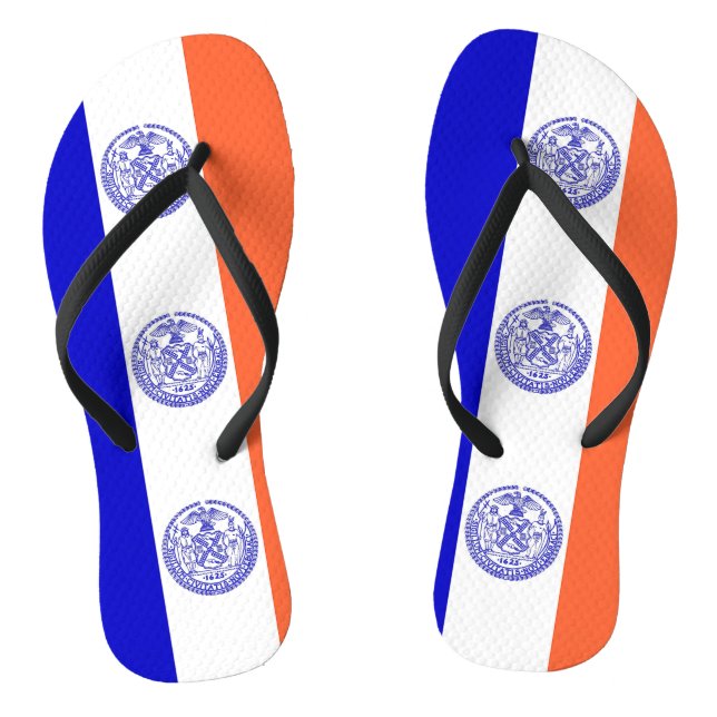 Adult Slim Straps with Flag of New York City, USA Flip Flops (Footbed)