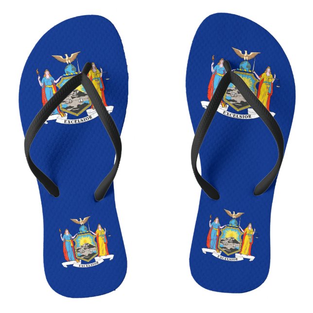 Adult Slim Straps with Flag of New York, USA Flip Flops (Footbed)