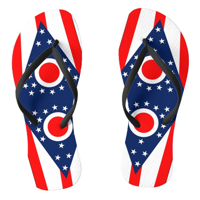 Adult Slim Straps with Flag of Ohio, USA Flip Flops (Footbed)