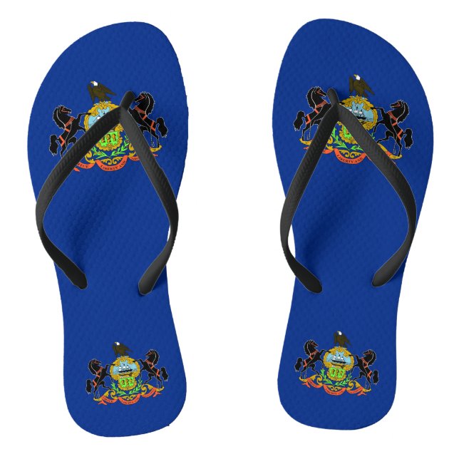 Adult Slim Straps with Flag of Pennsylvania, USA Flip Flops (Footbed)