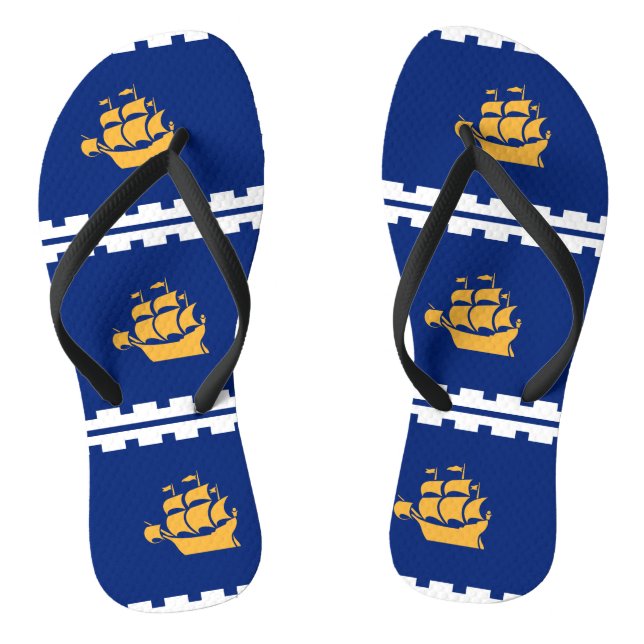 Adult Slim Straps with Flag of Quebec City Flip Flops (Footbed)