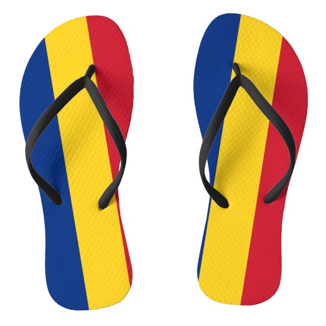 Adult Slim Straps with Flag of Romania Flip Flops (Footbed)