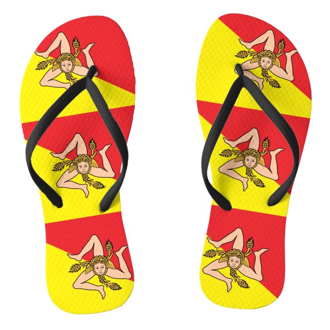 Adult Slim Straps with Flag of Sicily, Italy Flip Flops (Footbed)