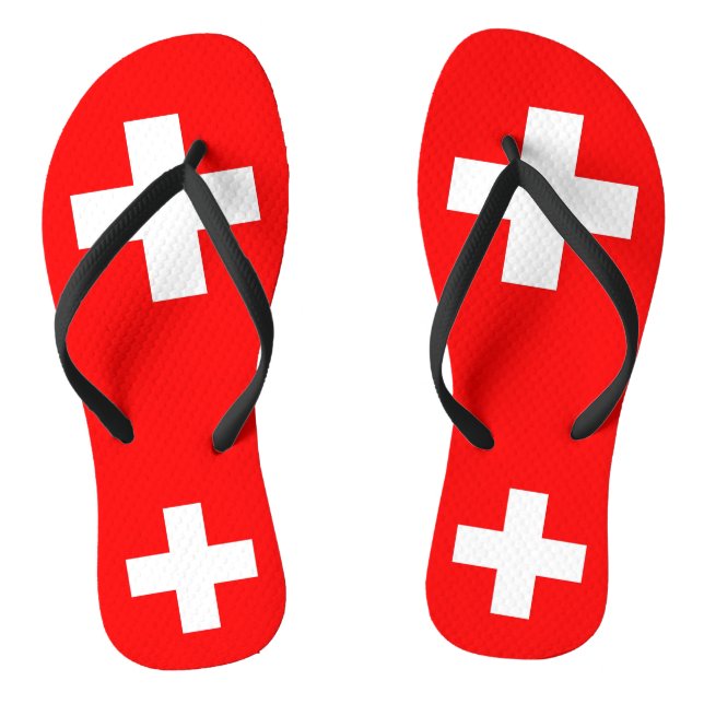 Adult Slim Straps with Flag of Switzerland Flip Flops (Footbed)
