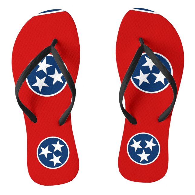 Adult Slim Straps with Flag of Tennessee, USA Flip Flops (Footbed)