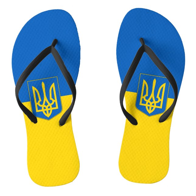 Adult Slim Straps with Flag of Ukraine Flip Flops (Footbed)