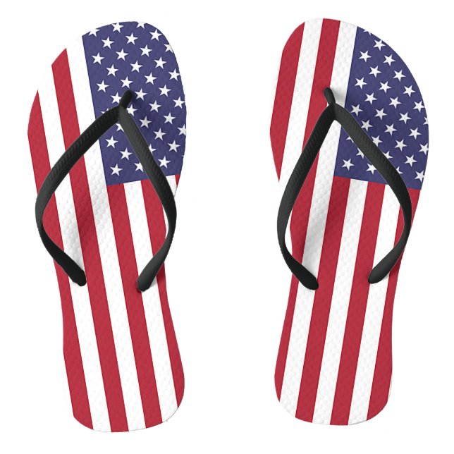 Adult Slim Straps with Flag of USA Flip Flops (Footbed)