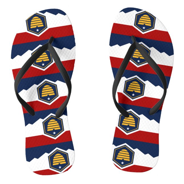 Adult Slim Straps with Flag of Utah, USA Flip Flops (Footbed)