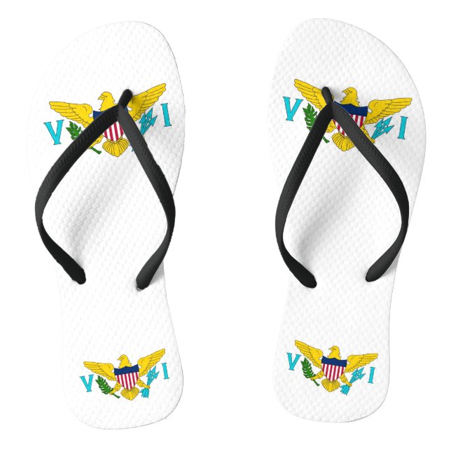 Adult Slim Straps with Flag of Virgin Islands, USA Flip Flops (Footbed)