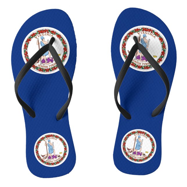Adult Slim Straps with Flag of Virginia, USA Flip Flops (Footbed)