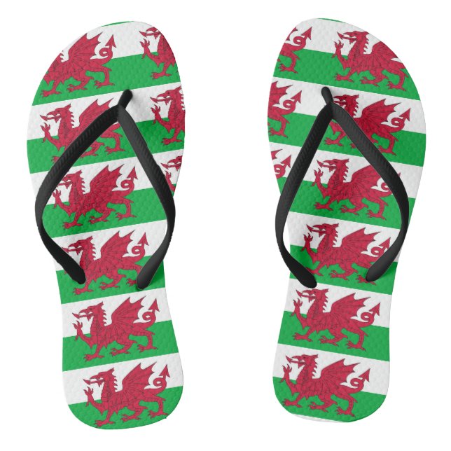 Adult Slim Straps with Flag of Wales, UK Flip Flops (Footbed)