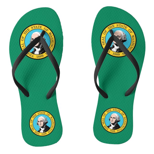 Adult Slim Straps with Flag of Washington, USA Flip Flops (Footbed)