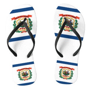 Adult Slim Straps with Flag of West Virginia Flip Flops