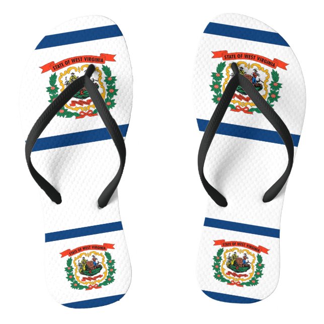 Adult Slim Straps with Flag of West Virginia Flip Flops (Footbed)