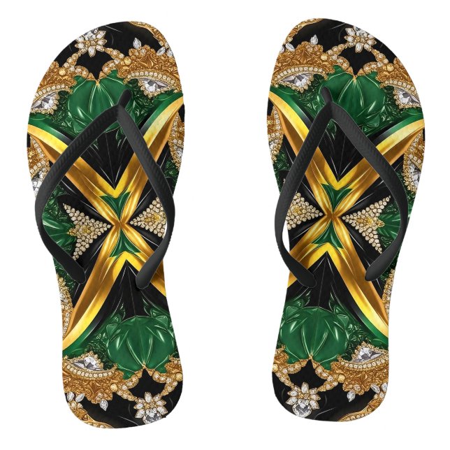 Adult Slim Straps with Jamaican Colours Flip Flops (Footbed)