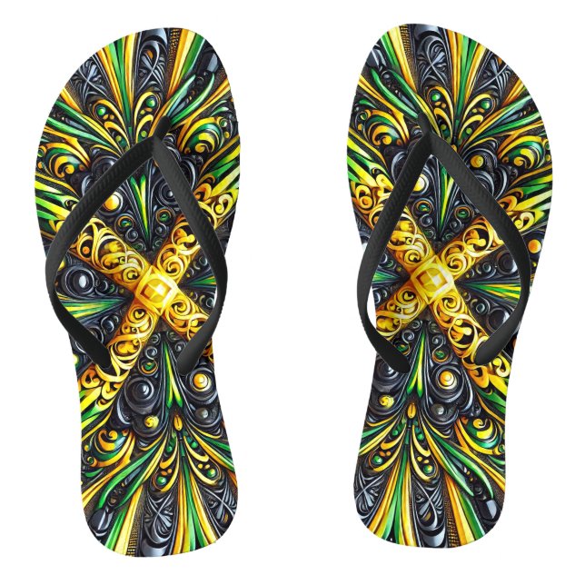 Adult Slim Straps with Jamaican Colours Flip Flops (Footbed)